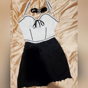 Wax Jean Black Ripped Denim Mini Skirt